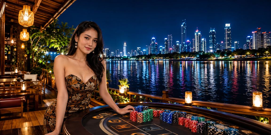Model Vietnam berpose elegan dengan tampilan platform taruhan di layar perangkat mobile