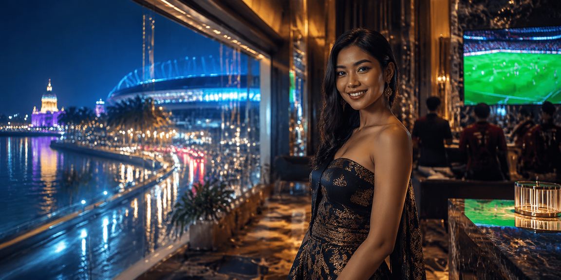 Cahaya neon warna-warni menghiasi tampilan bonus VIP eksklusif platform hiburan online